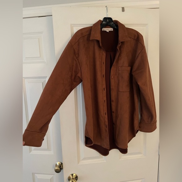 LOFT Faux Suede Relaxed Pocket Tunic Shirt - Picture 7 of 10